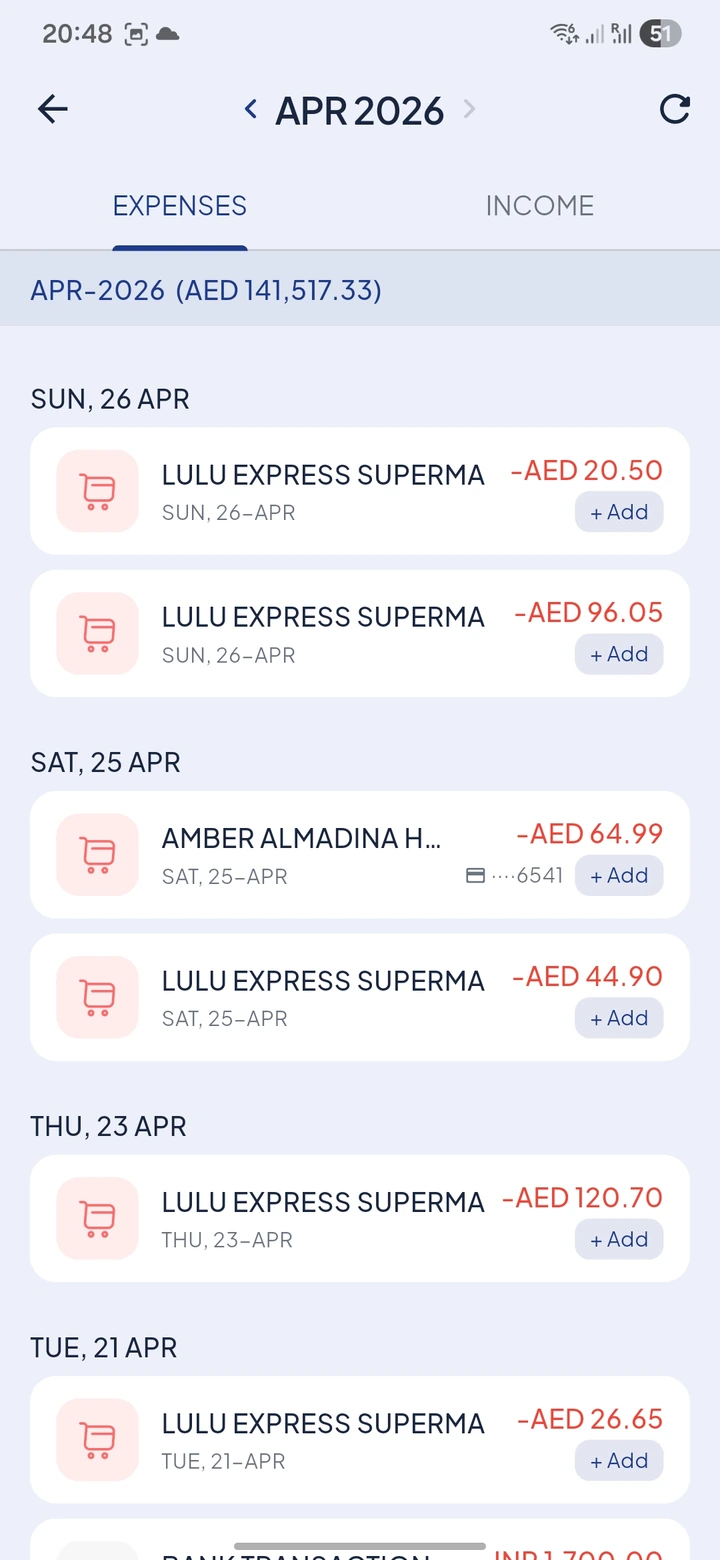Definly transactions screen